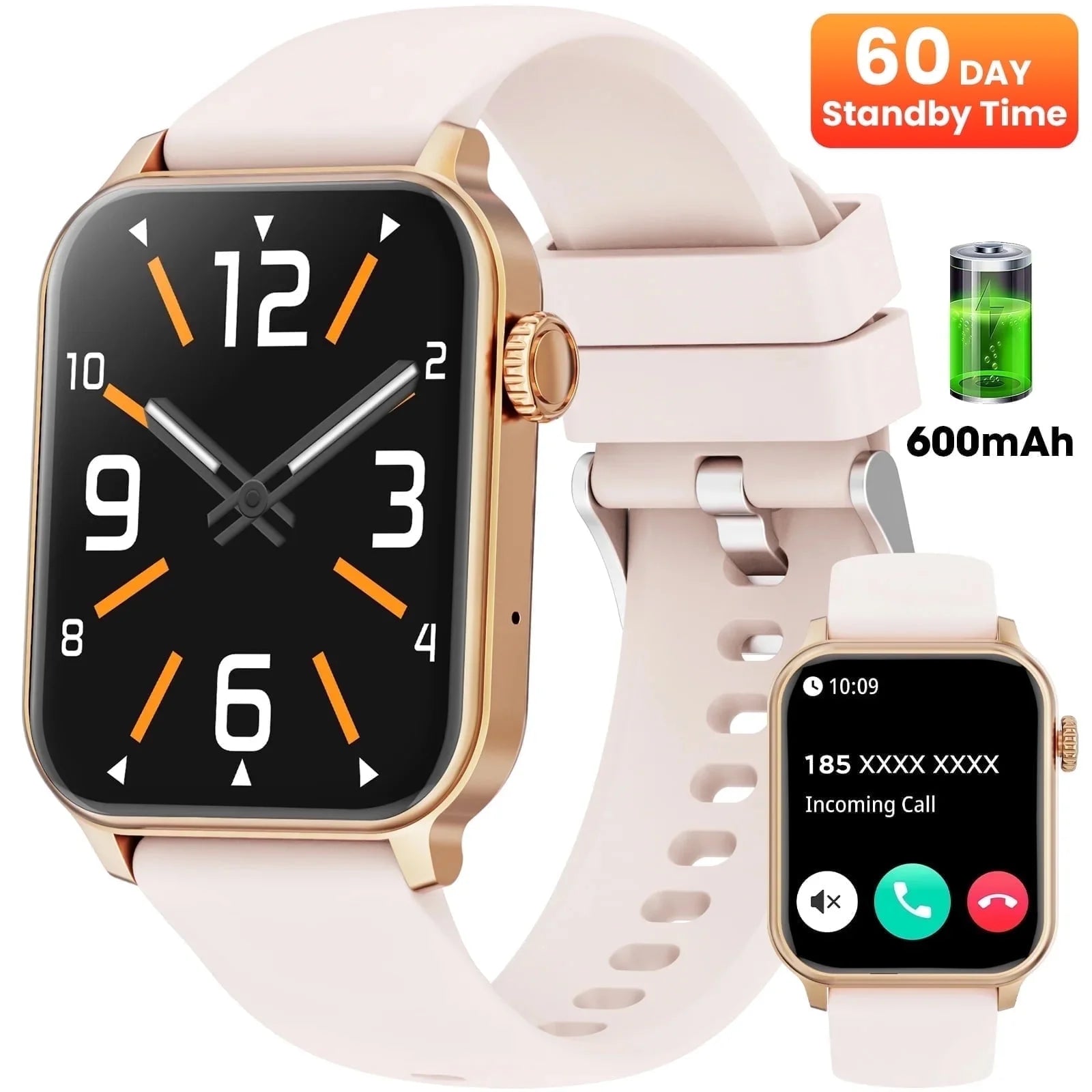 46Mm Extra Large Battery Smartwatch, (Answer Make Calls/Standby Time 60 Days/120+ Sport Mode)Fits for Android and Iphone Devices,Perfect Gift (Pink)