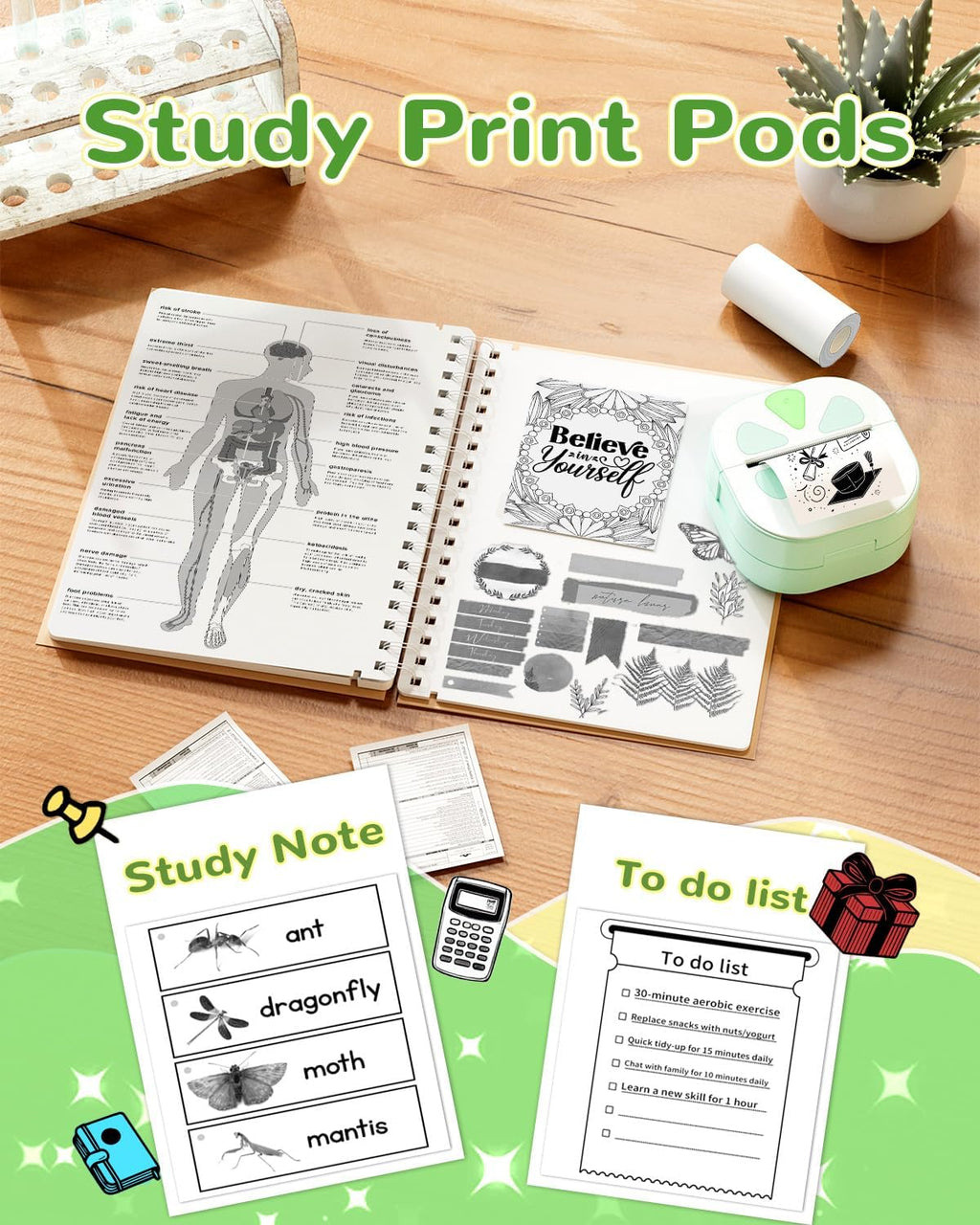 Sticker Printer, Print Pods Mini Printer, Bluetooth Thermal Sticker Maker Machin