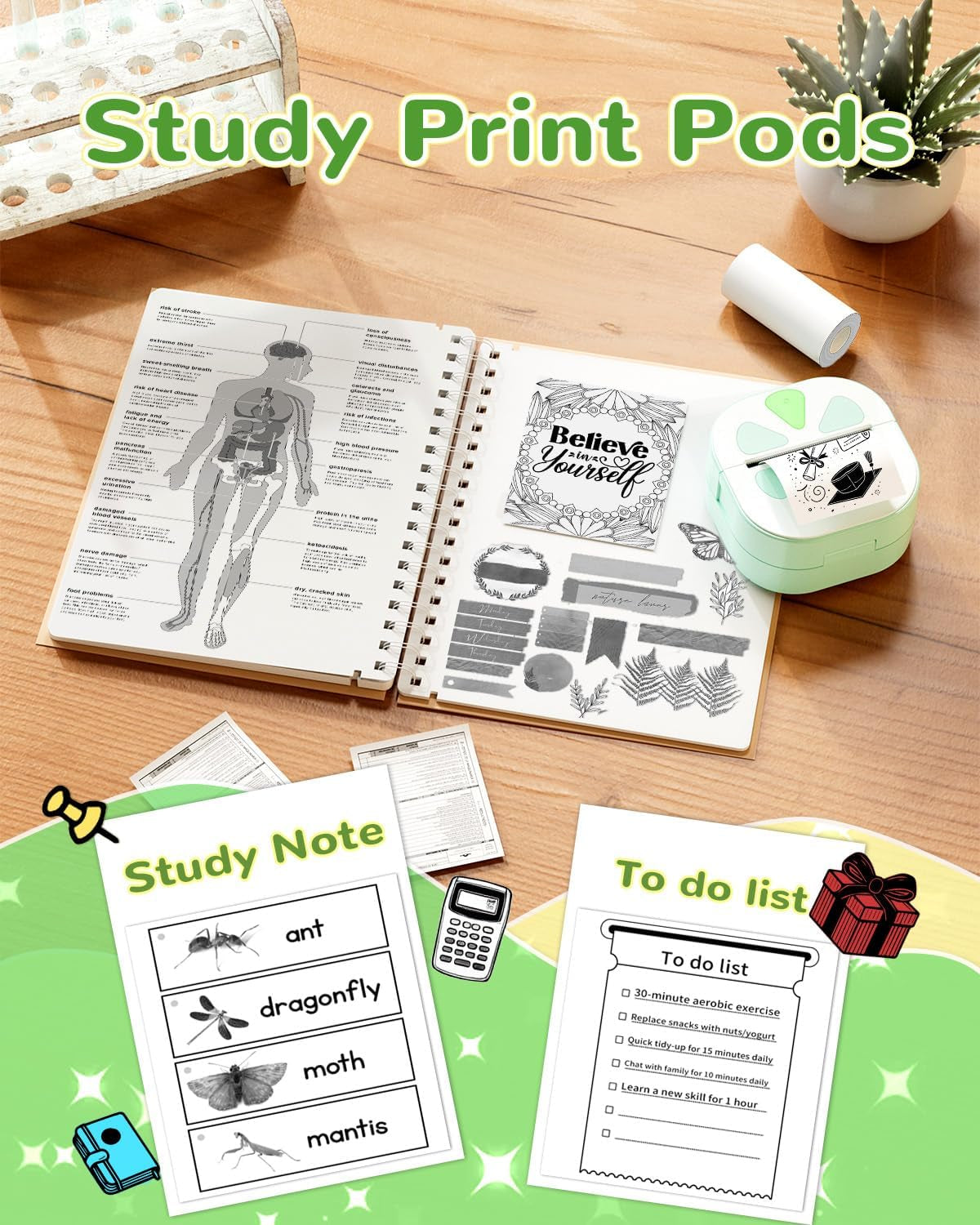 Sticker Printer, Print Pods Mini Printer, Bluetooth Thermal Sticker Maker Machin