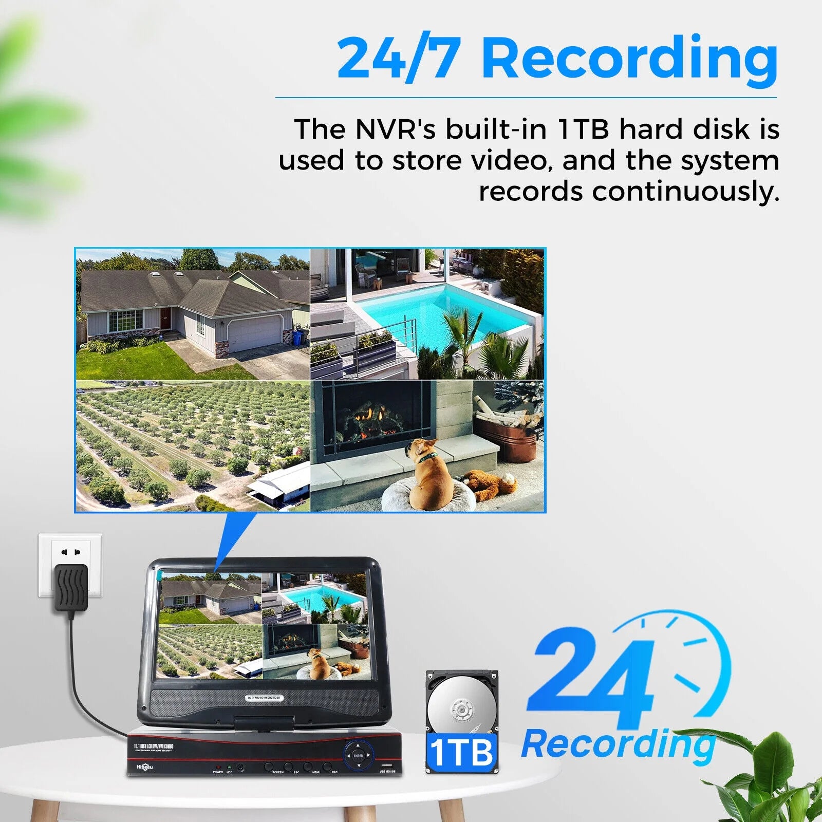 Security Camera System with 10.1'' Monitor, 1TB Hard Drive, 10 Channel NVR, 4Pcs Wireless Wi-Fi with Audio Recording, Waterproof, Night Vision, Home Security Camera (Supports Only 2.4Ghz Wifi)