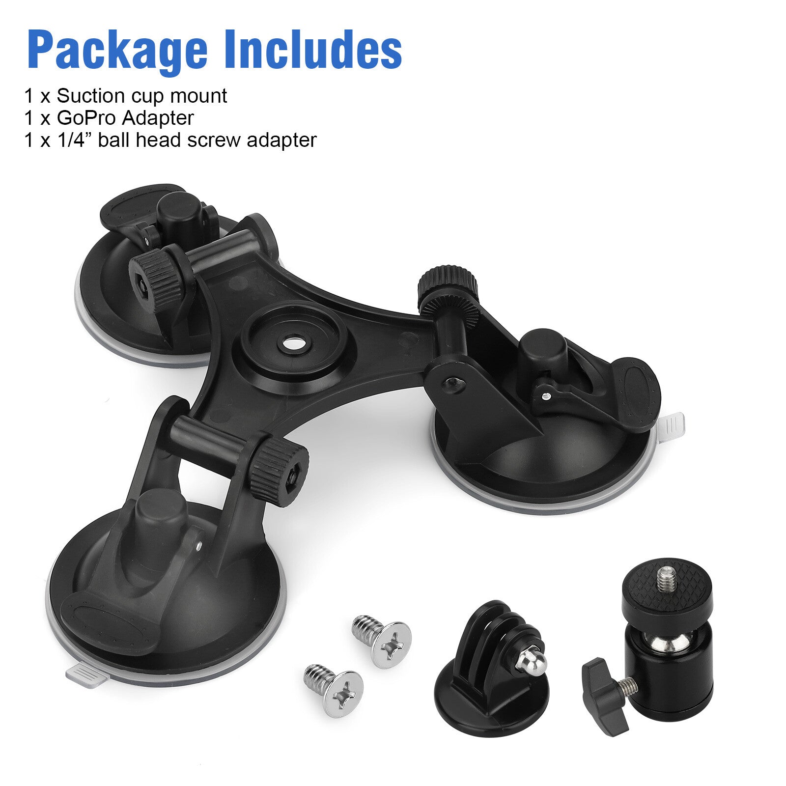 Triple Suction Cup Car Holder Mount for Gopro Hero 10 9 8 7 6 5 DJI OSMO Camera