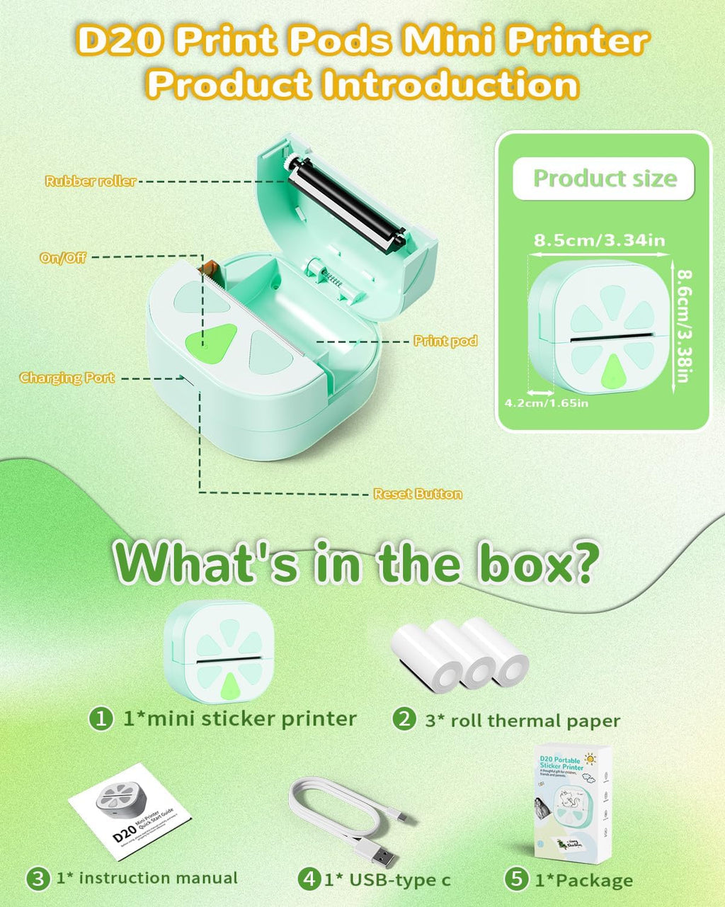 Sticker Printer, Print Pods Mini Printer, Bluetooth Thermal Sticker Maker Machin