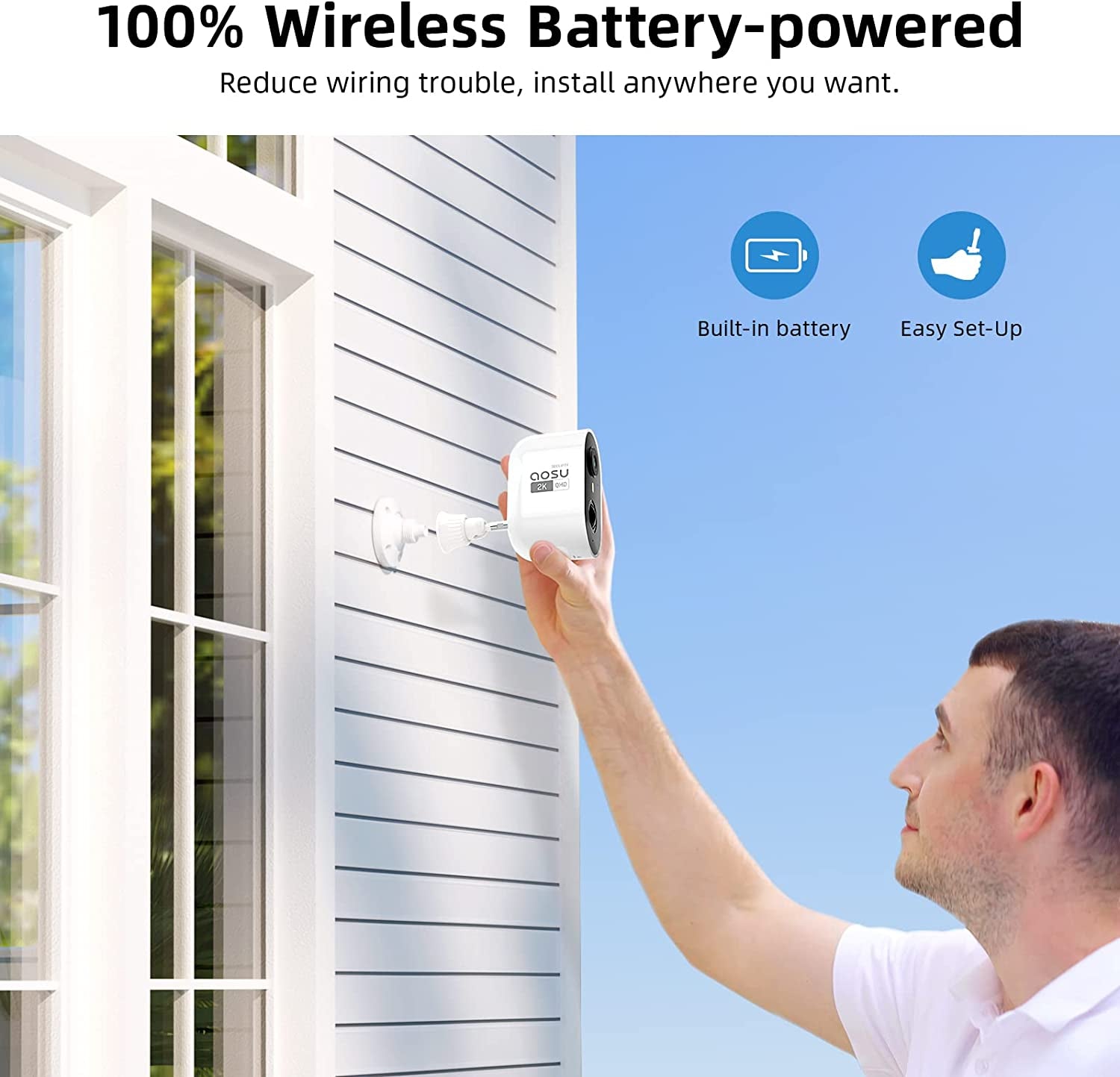 2K Security Cameras Wireless Outdoor, Battery Powered for Home Security Cameras