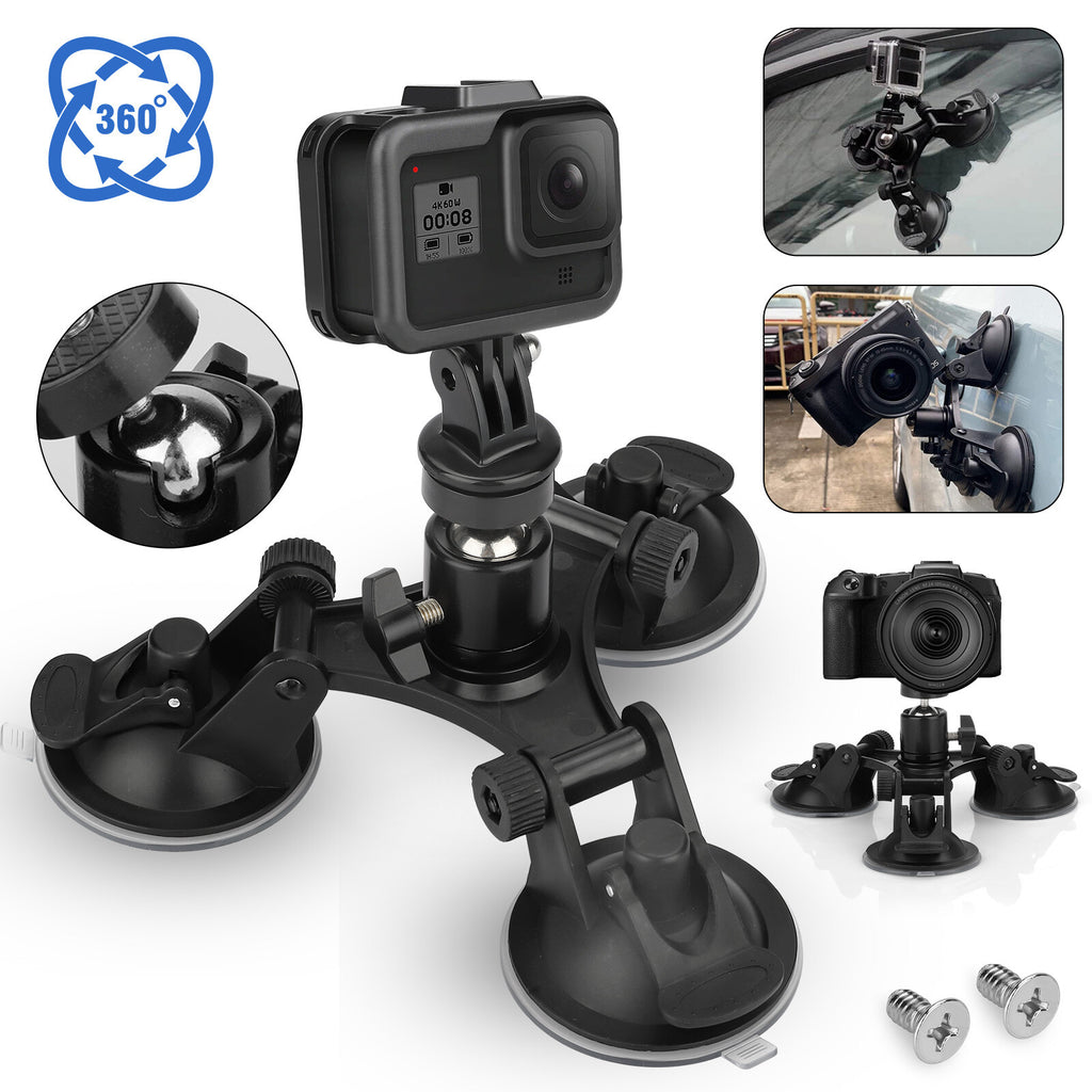 Triple Suction Cup Car Holder Mount for Gopro Hero 10 9 8 7 6 5 DJI OSMO Camera