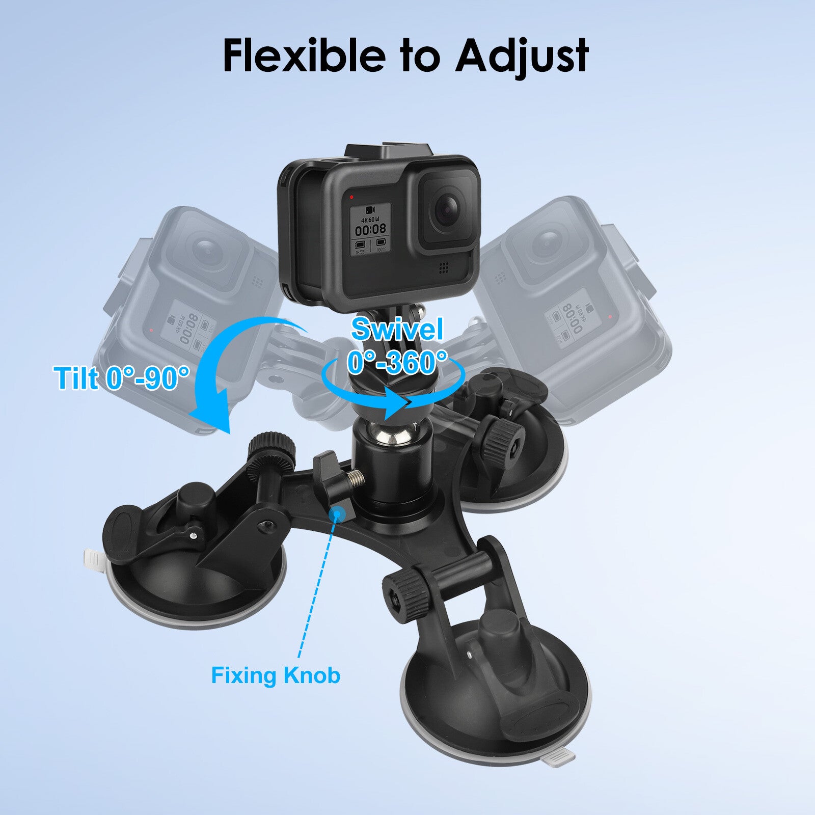 Triple Suction Cup Car Holder Mount for Gopro Hero 10 9 8 7 6 5 DJI OSMO Camera