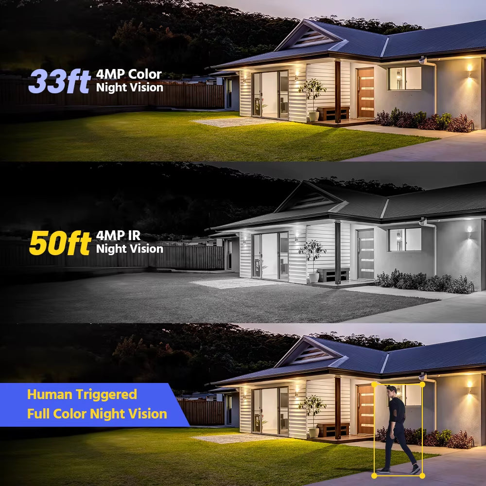 4MP Solar Security Cameras 10CH 12 in LCD 2.4G 5.8G PTZ Wifi Security Cameras PIR Color Night Vision Camera Security Wifi